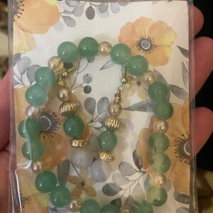 Aventurine and Moonstone Earrings and Aventurine Beaded Bracelet